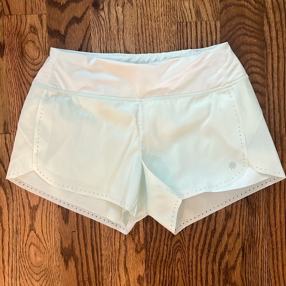 Athleta Light Mint Double Layer Perforated Hem Shorts
